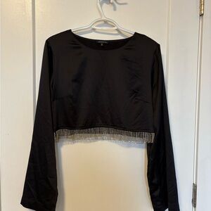 Dynamite Black Long Sleeve Crop Top with Rhinestone Detail